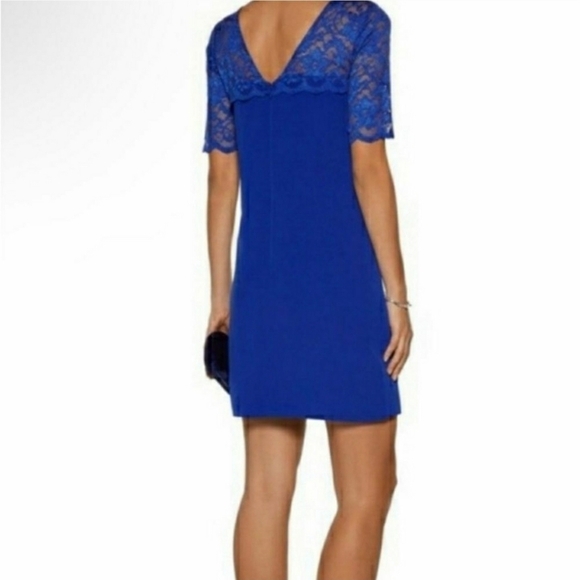 Badgley Mischka Belle Dress‎  Blue Lace Short Sleeve , Size 14 - Picture 3 of 13